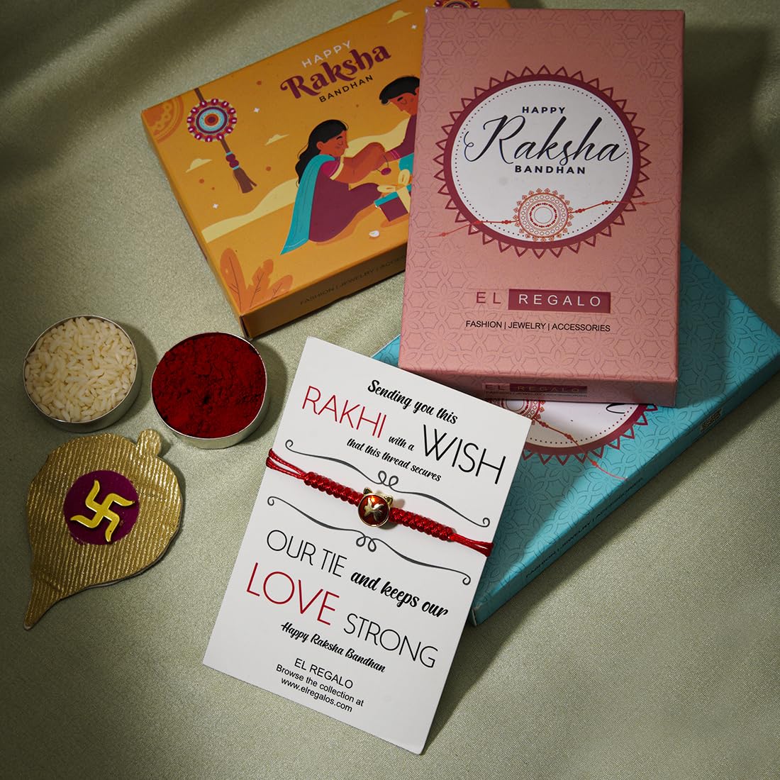 El Regalo 1 PC Zodiac Signs/Sun Signs Red Thread Bracelet Rakhi for Bhai/Brother/Niece or Nephew - Zodiac Sign Rakhi, Roli-Chawal Shagun, Rakhi Message Card in Rakhi Box (Pisces Rakhi)