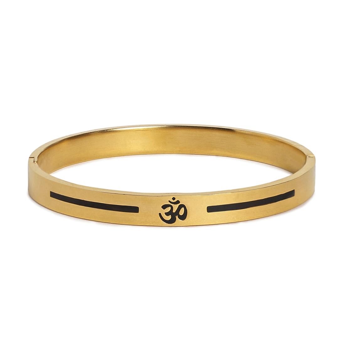 El Regalo 1 PC No Rust OM Trident Engraved Bracelet for Men - Designer Stainless Steel Anti Tarnish OM Kada Bracelet (Golden OM)