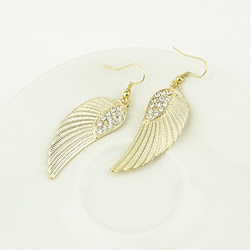 El Regalo Shimmering Feather/Angel Wings Earrings with Stones for Girls & Women (Golden)