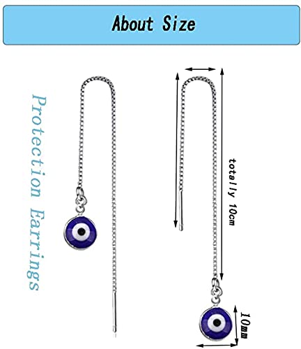 El Regalo 1 Pair Evil Eye Hamsa Hand Earrings - Small Dangle Hoop Earring Dainty Blue Evil Eye Small Simple Hypoallergenic Earrings for Girls & Women (Round Evil Eye Threader)