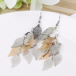 El Regalo 1 Pair Pretty Leaves Bunch Chandelier Earrings for Girls & Women- Boho Lightweight Hollow Filigree Leaves Drop Earrings (Gold Grey Shades)