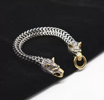 El Regalo Vintage Viking Stainless Steel Wolf Heads Bracelet Men's Punk Mesh Chain Rock Biker Jewelry