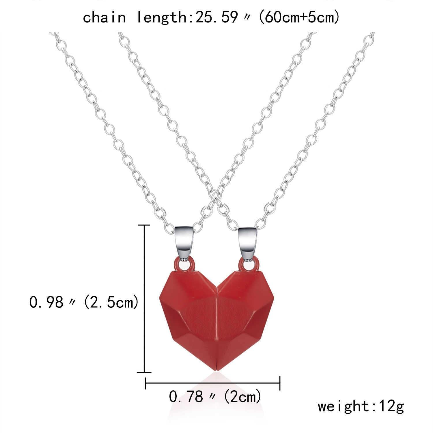 El Regalo Red Heart Magnetic Pendant Necklace for Unisex Adult (2 Pieces)