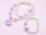 El Regalo 1 Pair Girls Kids Shiny Pearl Shell Princess Necklace & Bracelet Sets- Acrylic Shell Beads Oyster Pearl Princess Necklace Bracelet Jewelry Set for Girls Kids (Purple)