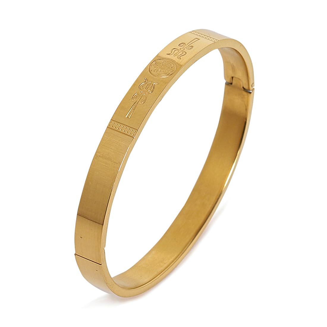 El Regalo 1 PC OM Trident Engraved Bracelet Rakhi for Brother - Designer Stainless Steel Anti Tarnish OM Rakhi with Roli Chawal, Rakhi Message Card in Rakhi Gift Box (Golden)