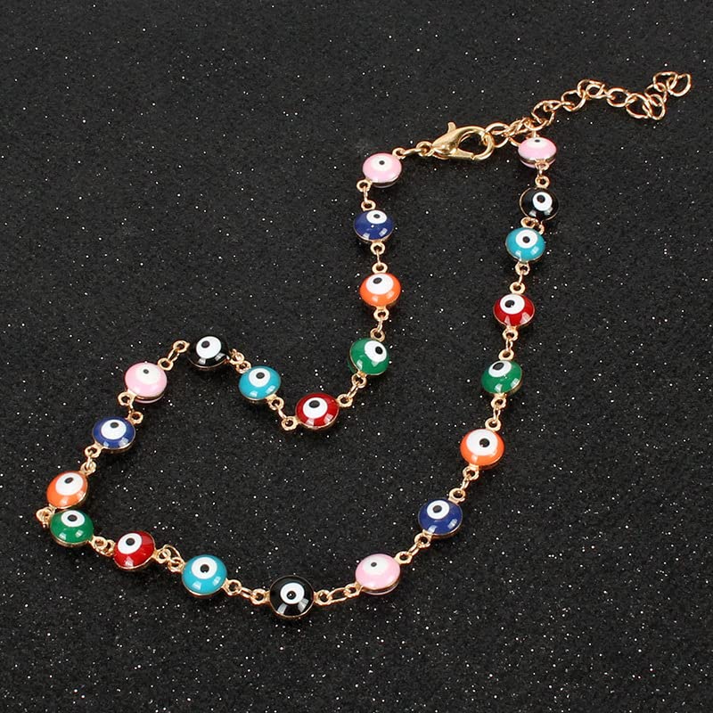 El Regalo Evil Eye Choker Necklace - Enameled Fashion Evil Eye Choker Necklace for Teen Girls & Women (Round Evil Eye Multi Color)