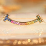 El Regalo Luxury Rainbow Smile Zircon Clavicle Chain Necklace for Girls & Women- Stainless Steel Rainbow Stones Smiley Necklace