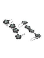 El Regalo Traditional Oxidized German Silver Non Pierced Floral Cuff Earrings for Women (Green Flower)