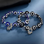 El Regalo Unisex 2PCs Evil Eye Hamsa Bracelets Set | Lucky Evil Eye Designer Protection Bracelets Set in Blue & Black
