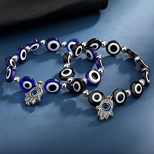 El Regalo Unisex 2PCs Evil Eye Hamsa Bracelets Set | Lucky Evil Eye Designer Protection Bracelets Set in Blue & Black