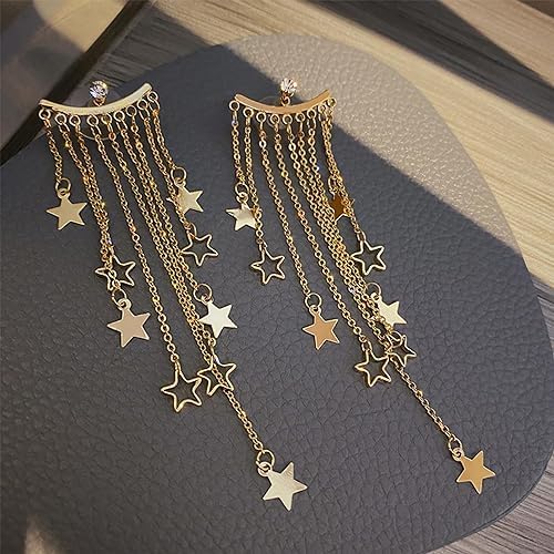 El Regalo Women's & Girl's Luxury Exaggerated Long Stars Tassels Earrings - Lightweight Party Earrings for a Stunning Look - Gentle Move, Elegant Design for Special Occasions