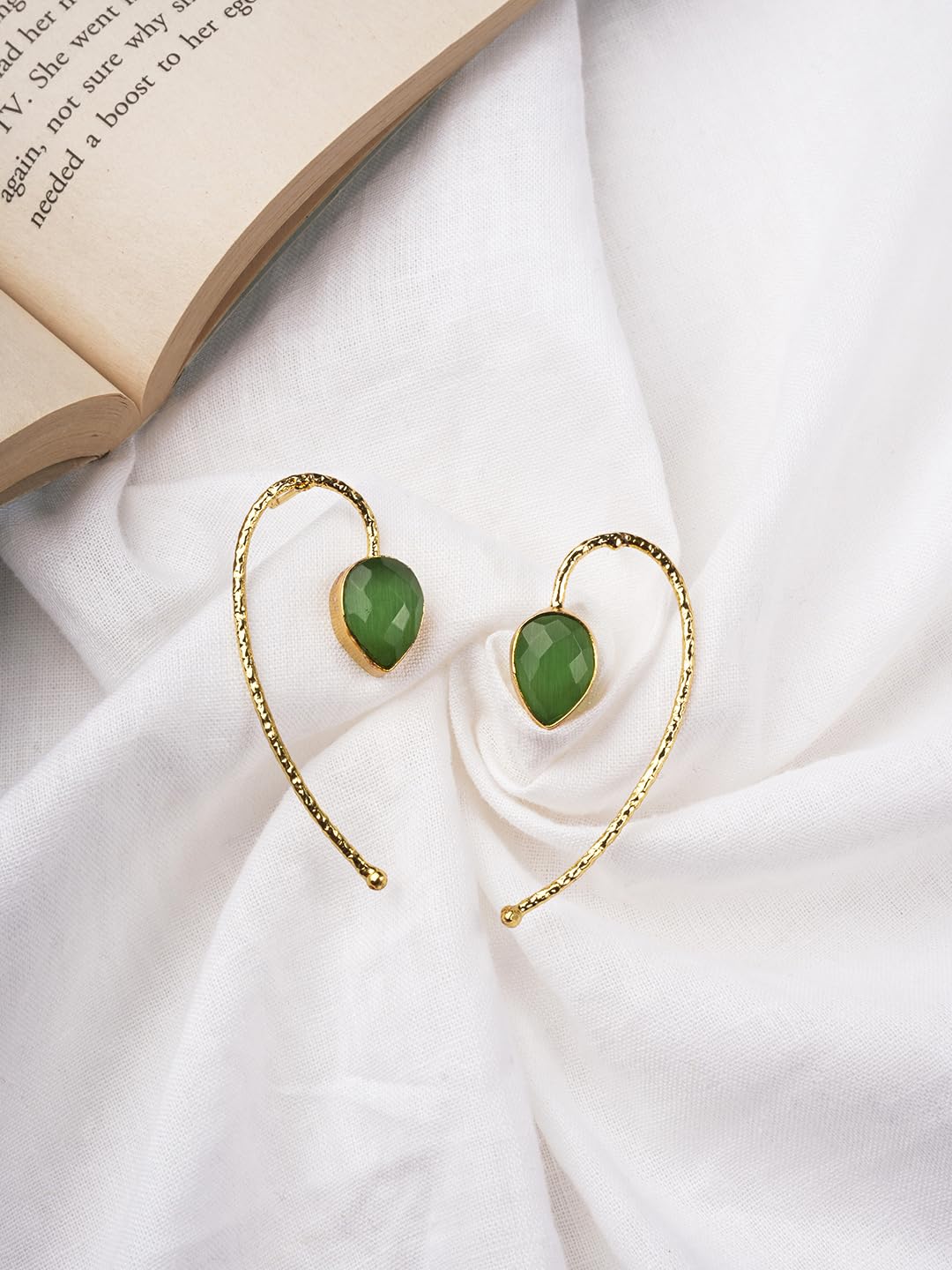 El Regalo Beautifully Handcrafted Gold Plated Brass Party Earrings- Trendy & Contemporary Stones Statement Earrings for Women (Green)