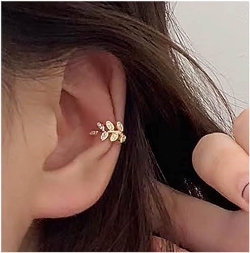 El Regalo 1 Pair Leaves Rhinestone Ear Cuff Non-Pierced Earring- Elegant Clip On Cartilage Earrings for Girls & Women