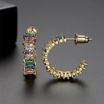 El Regalo Women's & Girl's Luxury Open C Hoop Swarvski Multi-Colored Cubic Zirconia Stainless Steel Hoop Earrings - Fashionable and Glamorous Rainbow Earrings
