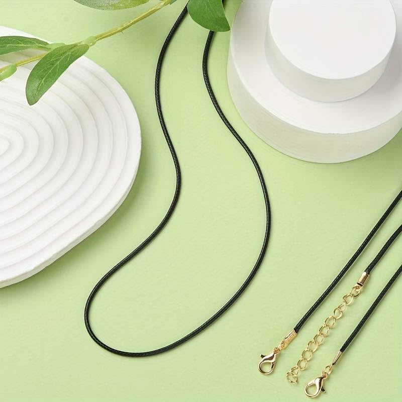 El Regalo 10pcs/Pack DIY Black 1.5MM Waxed Rope Braided Cords with Lobster Clasp Suitable for Necklace Making- Jewelry Accessories Small Business Supplies (Gold)