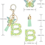 El Regalo Personalized Name Initials Butterfly Charm Keychain - Name Letters Keyring with Green Butterfly & Stars Filled Resin & Tassel Pendant, Purse, Bag, Backpack Accessory (Letter B)