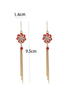 El Regalo 925 Silver Plated Flower Threader Earrings- Needle Threader Long Tassel Earrings for Girls & Women (Red Flower)