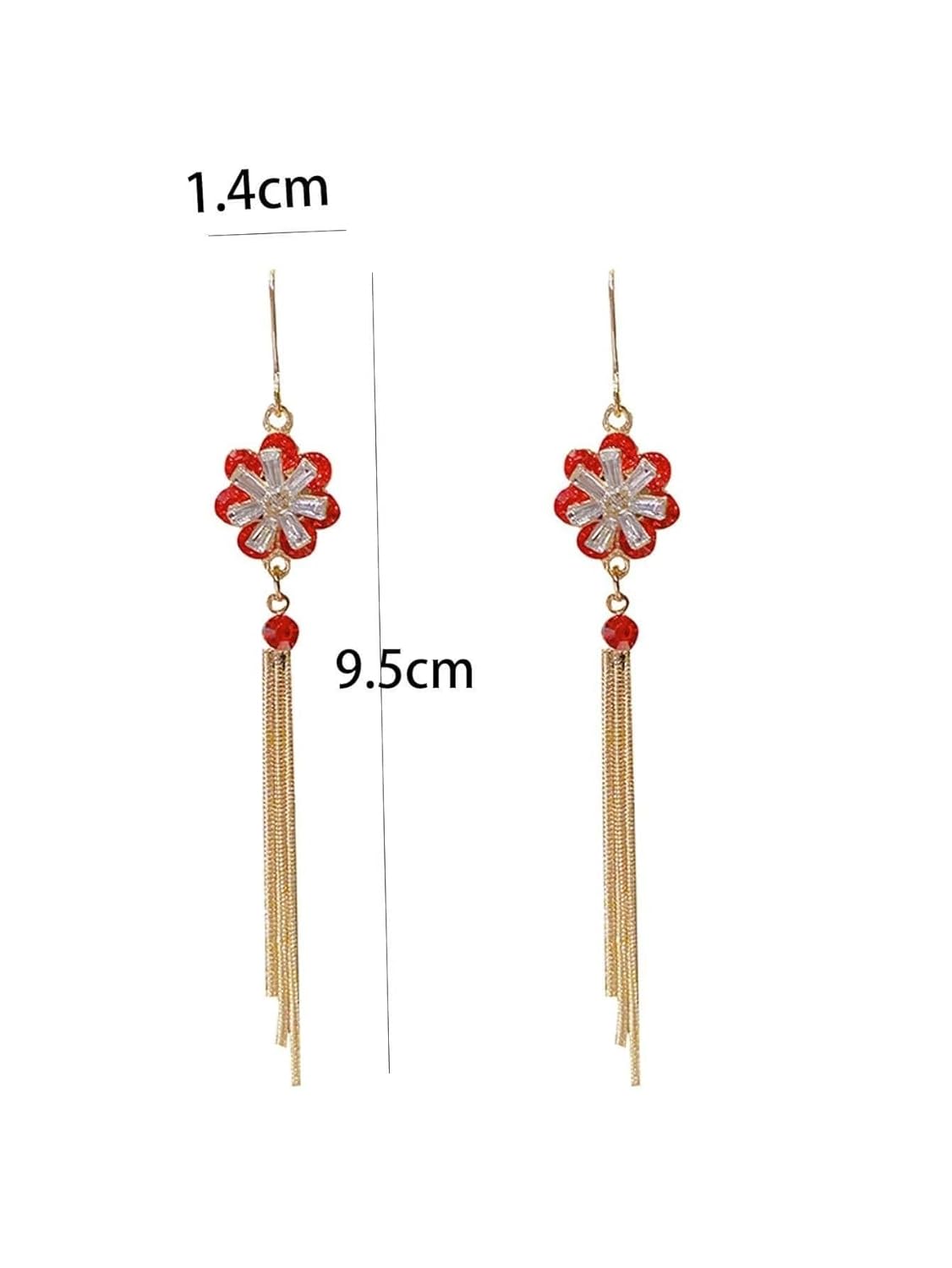 El Regalo 925 Silver Plated Flower Threader Earrings- Needle Threader Long Tassel Earrings for Girls & Women (Red Flower)