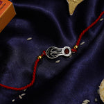 El Regalo Auspicious Shiva Trishool Red Stone Designer Thread Rakhi for Brother- Antique Trident Rakhi with Roli Chawal Shagun, Message Card in Rakshabandhan Gift Box