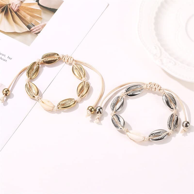 El Regalo 1 PC Metal Cowrie Shell Anklet/Bracelet for Girls & Women- Bohemian Adjustable Anklet/Bracelet Hand-woven for Girl Women (Style-1)