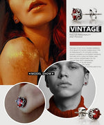 El Regalo Unisex Retro Vintage Garnet Red Stones Stud Earrings - Stainless Steel CZ Crown Earrings, Hypoallergenic 316L Stainless Steel, Red Crystal Earrings, Simulated Garnet, 6mm Studs