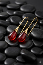 El Regalo Beverly Mint Designs Minimalist Teardrop Drop Earrings for Women & Girls - Classy Pastel Glass Stone Dangle Hooks for Western & Indo-Western Outfits (Garnet Red)