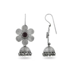 El Regalo Pretty Small Traditional Ethnic Bollywood Style Vintage Floral Jhumka Earrings for Women & Girls in Antique Oxidized Silver Finish (Black)