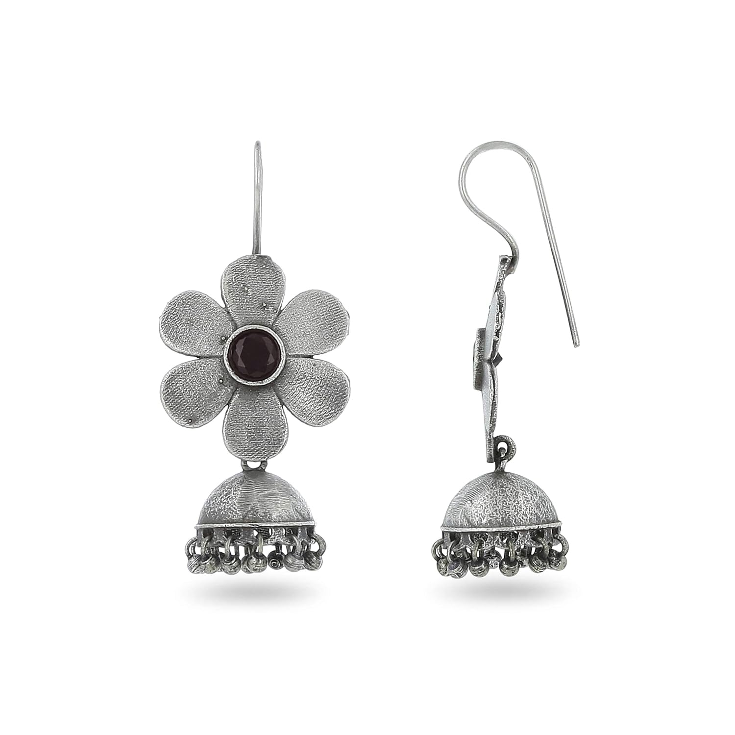 El Regalo Pretty Small Traditional Ethnic Bollywood Style Vintage Floral Jhumka Earrings for Women & Girls in Antique Oxidized Silver Finish (Black)