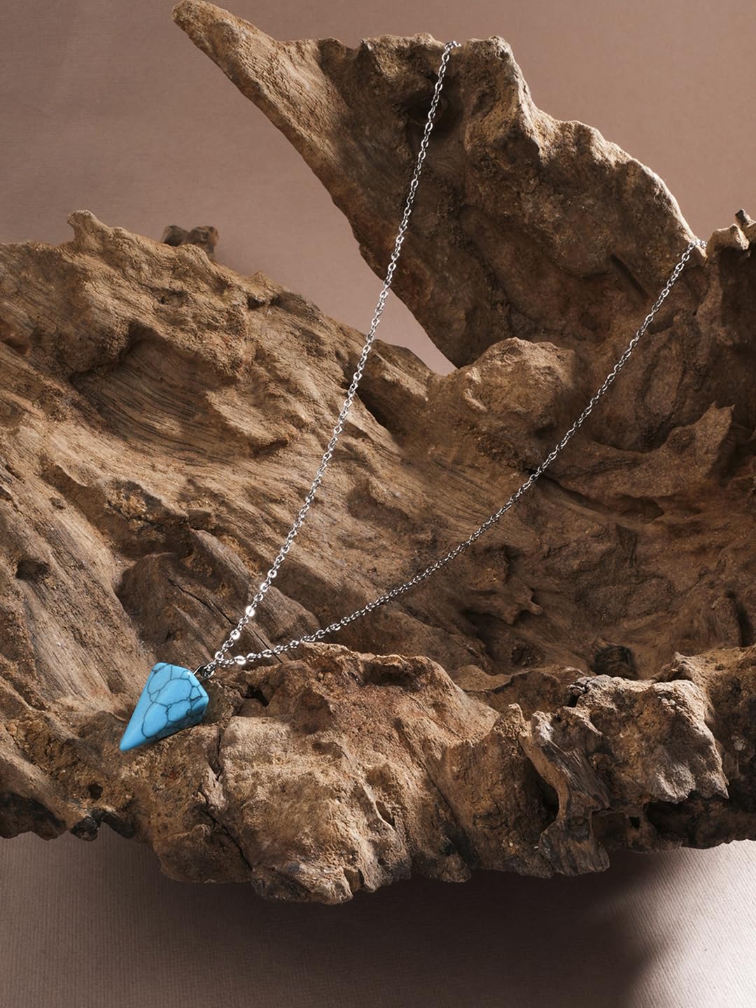 El Regalo 1PC Natural Stones Pointed Pendulum Unisex Pendant Necklace- Natural Healing Stones Peandant Chain Necklaces- Reiki healing/Feng shui (Blue Turquoise)