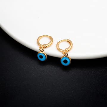 El Regalo 1 Pair Evil Eye Hoop Earrings - Small Dangle Hoop Earring Dainty Evil Eye Small Simple Hypoallergenic Earrings for Girls & Women (Blue Evil Eye)