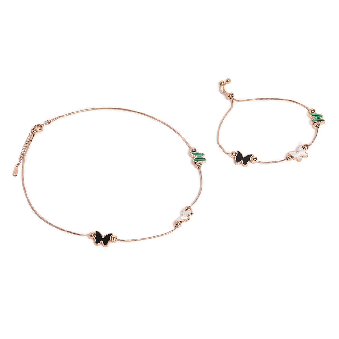El Regalo 18K Gold Waterproof Vintage Enamel Butterflies Chain Necklace & Bracelet Set- Stainless Steel NO RUST/ANTI TARNISH Butterfly Jewelry Combo Set for Girls & Women