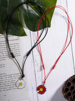 El Regalo 2PCs Daisy Flower Pendant Adjustable Cord Necklace- Minimalist Floral Jewelry For Girls & Women