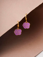 El Regalo 2 Pairs Red & Purple Rose Flower Charms Statement Hook Earrings for Women/Girls- Cute & Fancy Floral Hook Earrings Combo