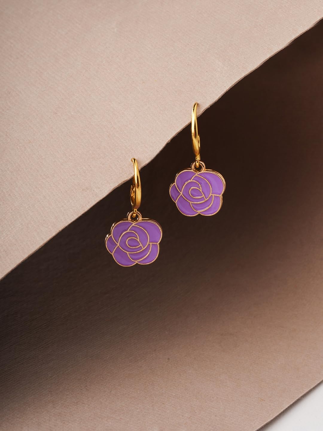 El Regalo 2 Pairs Red & Purple Rose Flower Charms Statement Hook Earrings for Women/Girls- Cute & Fancy Floral Hook Earrings Combo