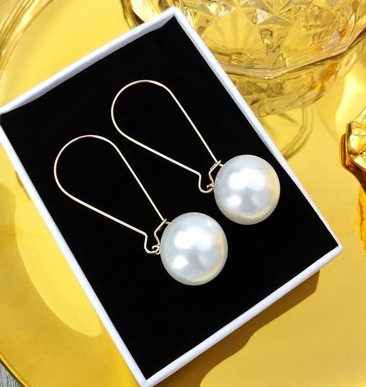 El Regalo Fancy Pearl Earrings- Golden Pearl Tassel Long Statement Earrings for Girls & Women (Round Pearl Hook)