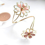 El Regalo Floral Enamel Armlet/Bajuband for Women & Girls - Adjustable Gold-Plated Upper Arm Cuff Bracelet | Bohemian Armlet for Weddings, Festivals & Dance Performances (Big Pink Flower)