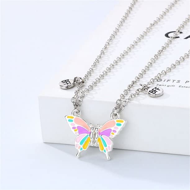 El Regalo Magnetic Butterfly BFF Necklaces for 2, Enamel Butterfly Friendship Magnetic Necklace for Teen Girls Women - Gift for Best Friends/Besties/Sisters (Multi Color Butterflies)