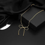 El Regalo Stainless Steel Bow Tie Pearl Necklace- Anti Tarnish, Waterproof, Minimalist, Statement Bow Choker Ribbon Necklace for Girls & Women (Golden Bow Snake)