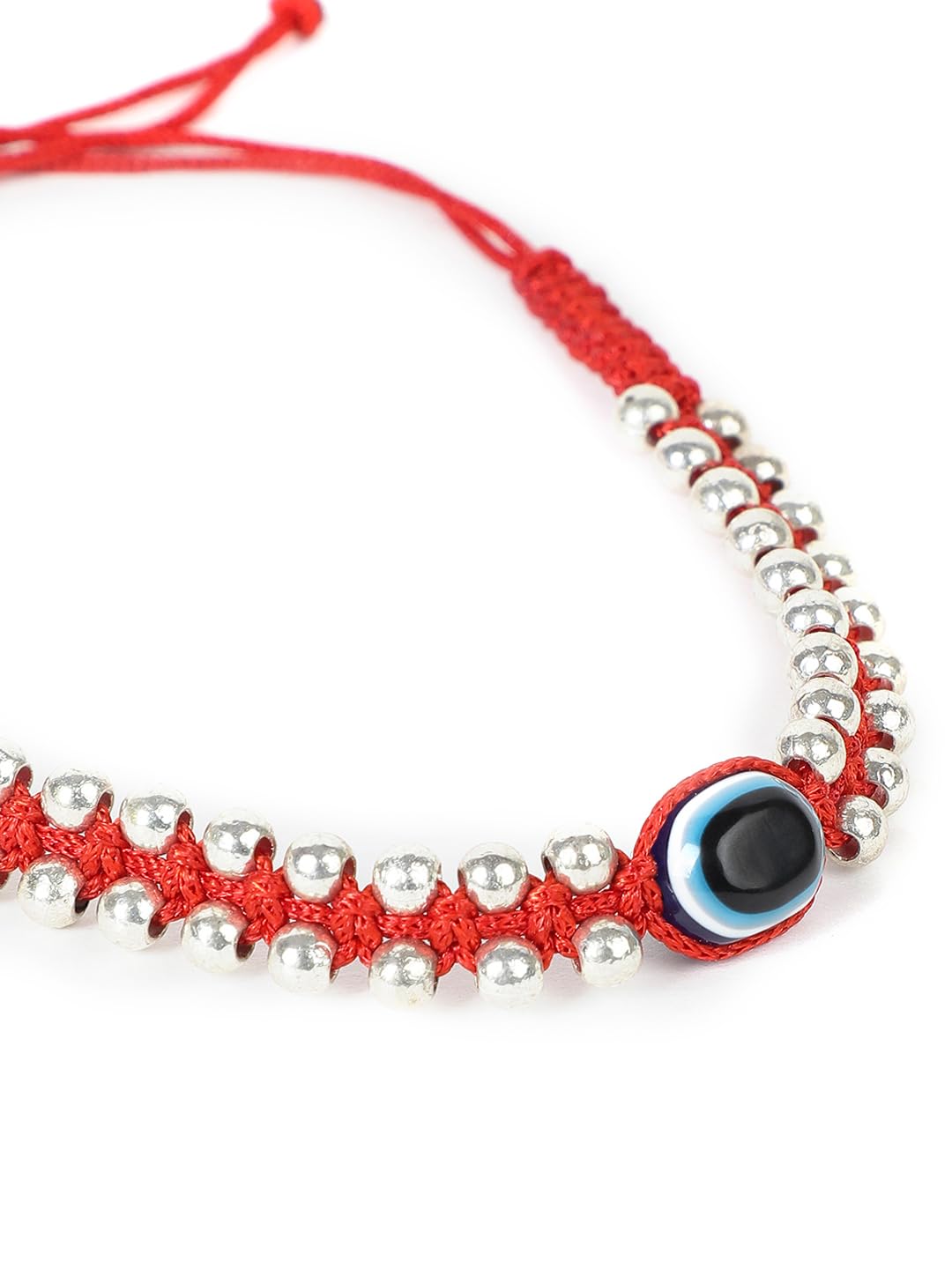 El Regalo Hand Woven Evil Eye Unisex Bracelet - Handmade with Golden & Silver Beads (Silver Red)