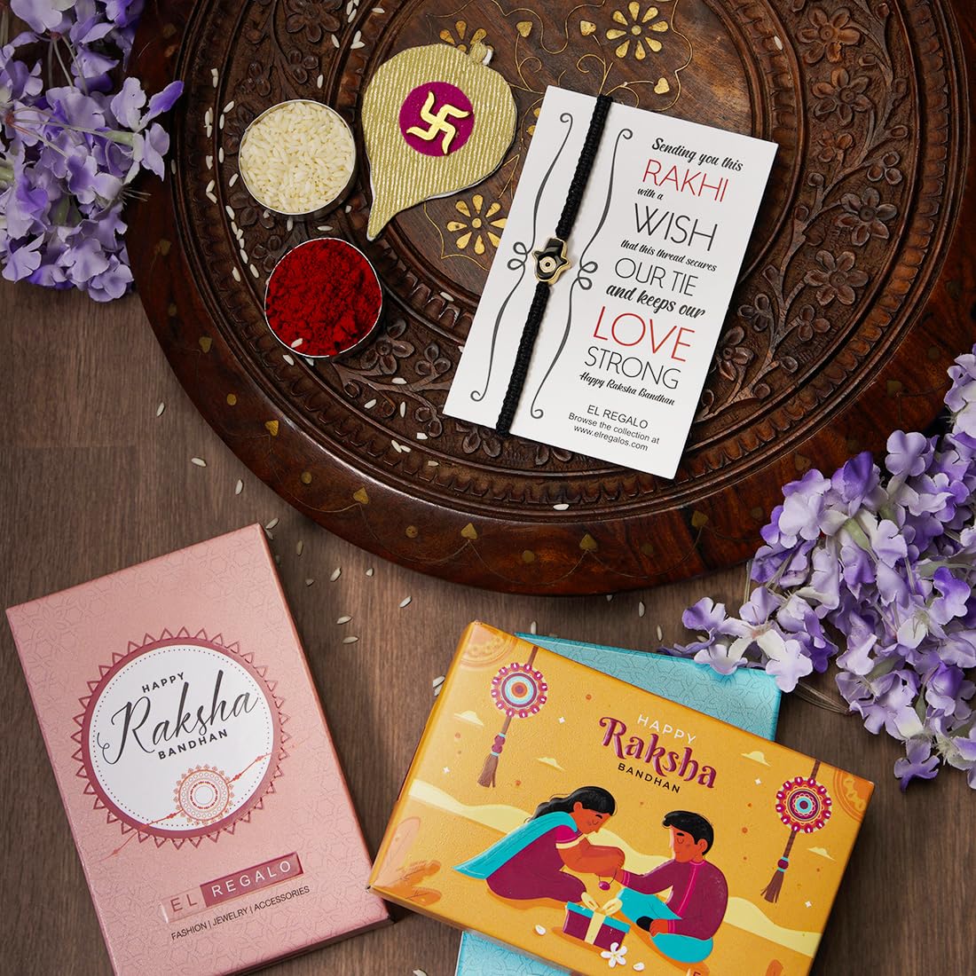 El Regalo 1 PC Hamsa Hand Evil Eye Nazaria Rakhi for Brother- Fancy Evil Eye Rakhi Gift Box with 1 PC Rakhi, Shagun Pack & Rakhi Message Card in Rakhi Gift Box (Black Hamsa Rakhi)