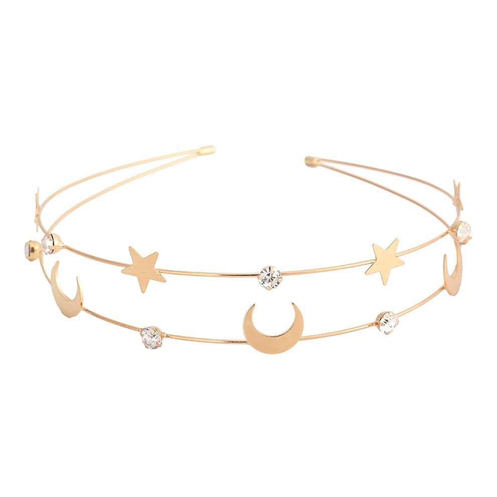 El Regalo Double Layer Retro Star Moon Pearl Rhinestone Hairband/Headband for Kids/Girls & Women - Wedding Fashion Hair Accessories