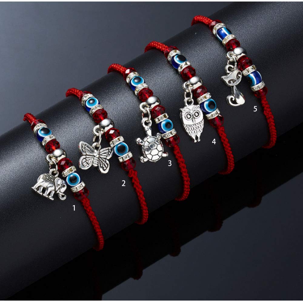 El Regalo Unisex Adult Lucky Kabbalah Evil Eye Hamsa Braided Adjustable Strand Macram Bracelets Set - 5 Pieces - Charms Option -2