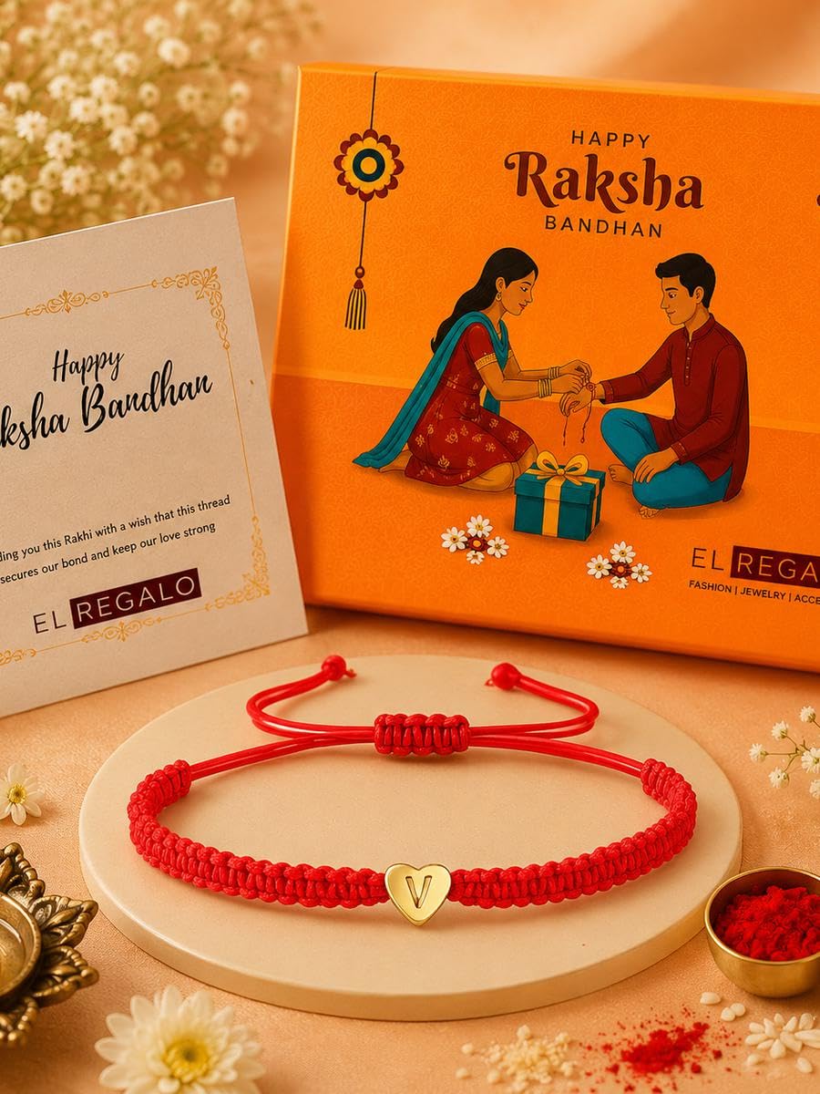 El Regalo Red Ethnic Rakhi Dori Unisex Rakhi-Adults - V letter