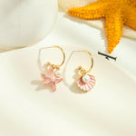 El Regalo Pearl Shell Starfish Enamel Asymmetrical Earrings for Girls & Women- Pearls Shells Ocean Theme Jewelry