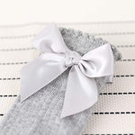El Regalo Baby Girls Socks Knee High with Bows Princess Socks Kids Girls | Long Booties Vertical Striped Cotton Leg Warmer Socks (2-4 years) (Gray)