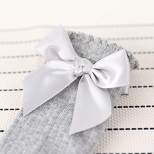 El Regalo Baby Girls Socks Knee High with Bows Princess Socks Kids Girls | Long Booties Vertical Striped Cotton Leg Warmer Socks (2-4 years) (Gray)