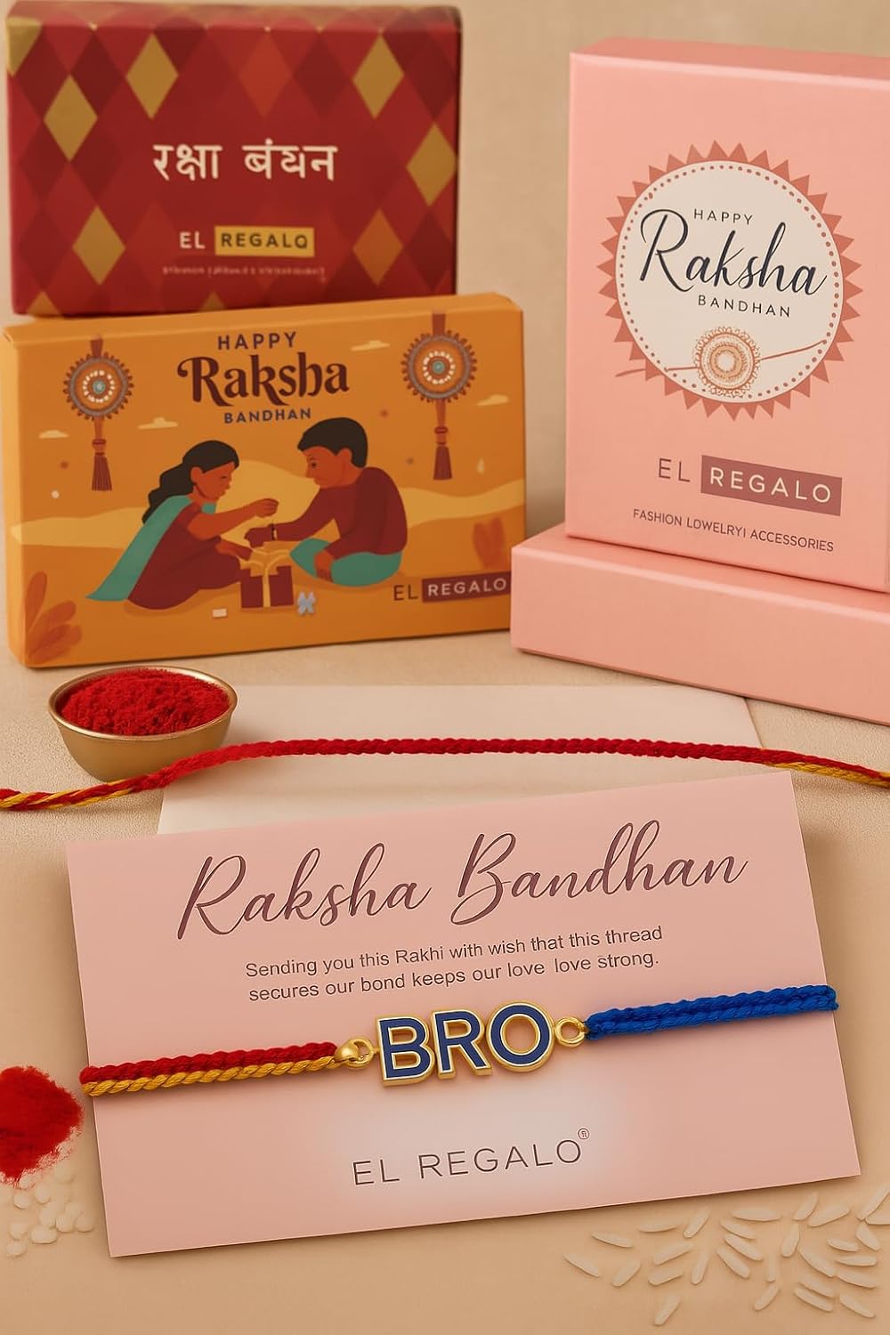 El Regalo Cute Rakhi for Brothers- Avenger, Bro, Om, Evil Eye & More | Handcrafted with Card, Roli Chawal & Rakshabandhan Box | Raksha Bandhan Bracelets for Kids, Brothers, Adults (Bro Rakhi)
