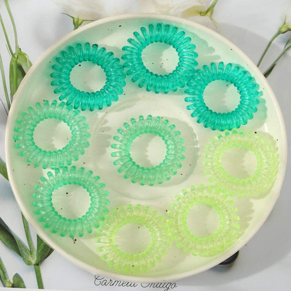 El Regalo 9 Pcs Spiral Hair Ties, No Crease Coil Hair Ties, Phone Cord Hair Ties for Thick Hair - Ponytail Holder Elastics for Kids/Girls/Women (Gradient Green)