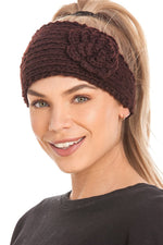 El Regalo 2 PCs Knitted Flower Warm Winter Woolen Headband with Buttons for Face Mask Cover | Cold Weather Hair Accessories Head Wrap | Winter Headbands for Girls & Women (Pack of 2) (White & Coffee)