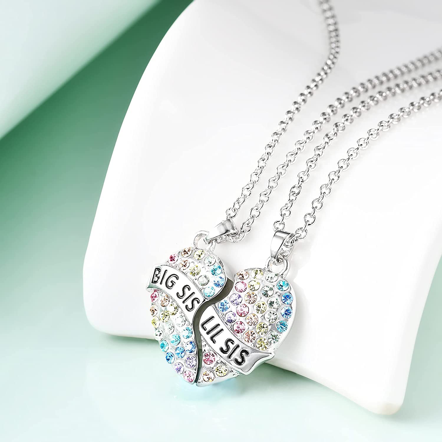 El Regalo 2 PCs Girls Sister Necklace Gifts, Big Sister Little Sister Jewelry Gift for 2,Rainbow Broken Heart BFF Friendship Pendant for Kids Teens Women (Big Sis Lil Sis)
